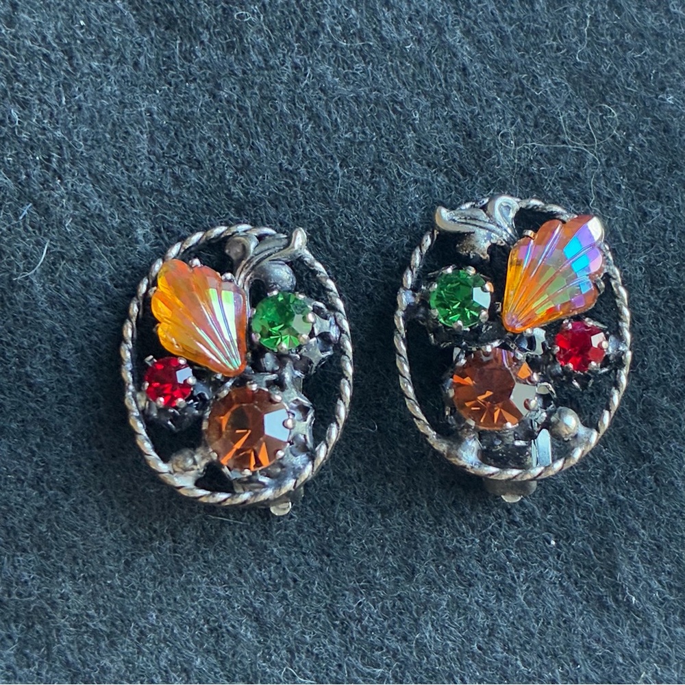 Vintage Austria Multi Colored Clip On Earrings